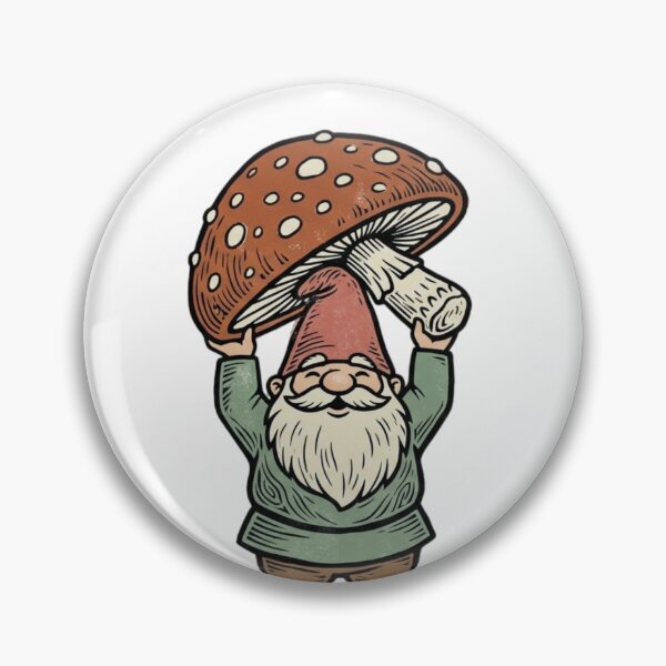Item preview, Proud Garden Gnome Lifting Giant Toadstool Mushroom Trophy Woodblock Linocut Folk Art Illustration designed and sold by OnPointOutfits.