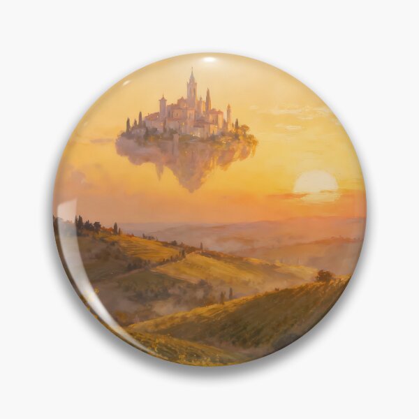 Item preview, Golden Vineyard Sunset with Floating Fantasy Castle Oil Painting designed and sold by Fantasy-Atelier.