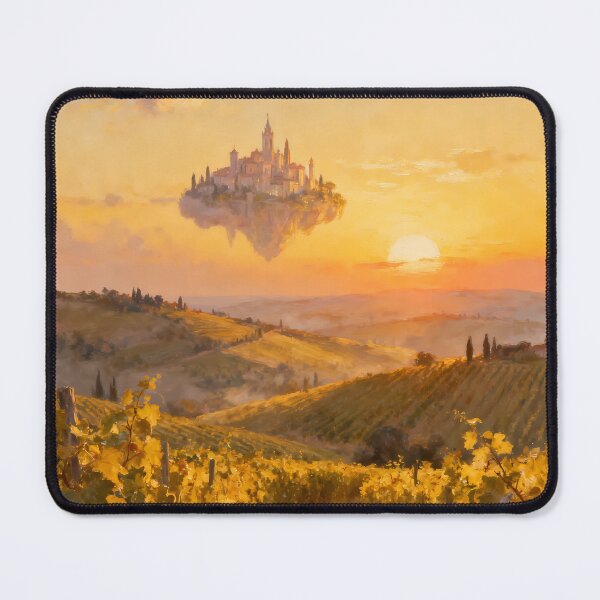 Item preview, Golden Vineyard Sunset with Floating Fantasy Castle Oil Painting designed and sold by Fantasy-Atelier.