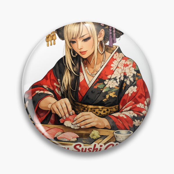 Item preview, Gyaru Sushi Chef Ukiyo-e Style | Japanese Retro Pop Art designed and sold by ArtPrintPov.