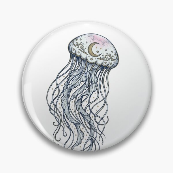 Item preview, Celestial Jellyfish with Crescent Moon and Stars Victorian Occult Style Midnight Blue Gold Illustration designed and sold by OnPointOutfits.