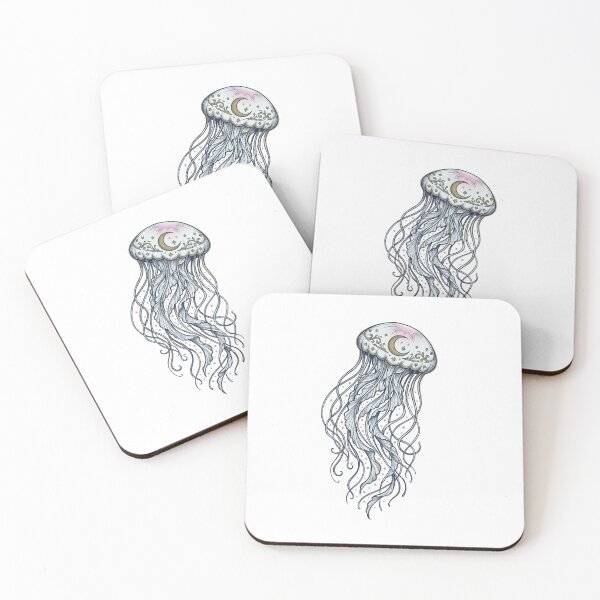 Item preview, Celestial Jellyfish with Crescent Moon and Stars Victorian Occult Style Midnight Blue Gold Illustration designed and sold by OnPointOutfits.