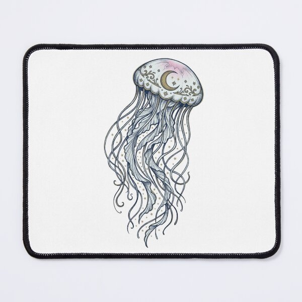 Item preview, Celestial Jellyfish with Crescent Moon and Stars Victorian Occult Style Midnight Blue Gold Illustration designed and sold by OnPointOutfits.