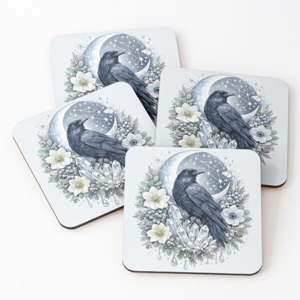 Item preview, Winter Raven Constellation Moon Botanical Wreath designed and sold by SasmitaStudioCo.
