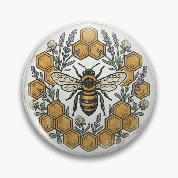 Item preview, Vintage Honeybee and Honeycomb Circular Badge with Lavender and Clover Distressed Seed Packet Botanical Art designed and sold by OnPointOutfits.
