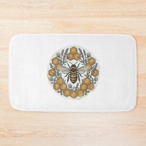 Item preview, Vintage Honeybee and Honeycomb Circular Badge with Lavender and Clover Distressed Seed Packet Botanical Art designed and sold by OnPointOutfits.