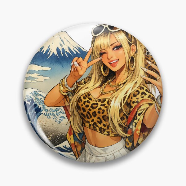 Item preview, Gyaru Ukiyo-e Selfie with Mount Fuji | Modern Japanese Art designed and sold by ArtPrintPov.