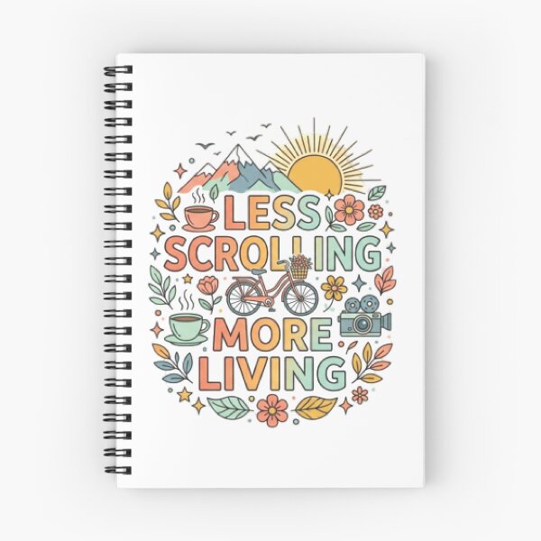 Item preview, Less Scrolling More Living | Inspirational Retro Typography T-Shirt with Mountains & Bicycle designed and sold by Faisal  Shah.