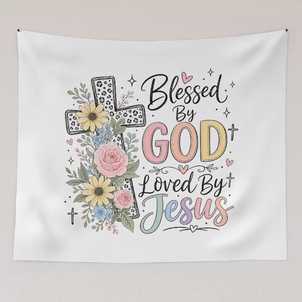 Item preview, Christian Inspirational Quote, Blessed By God Loved By Jesus designed and sold by graphic-genie.