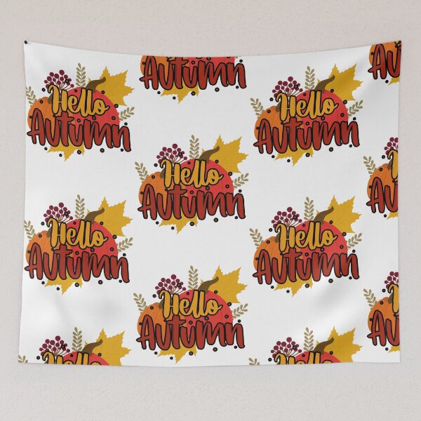 Item preview, Hello Autumn – Cute Fall Pumpkin and Leaves Seasonal Design designed and sold by HappyNestIN.