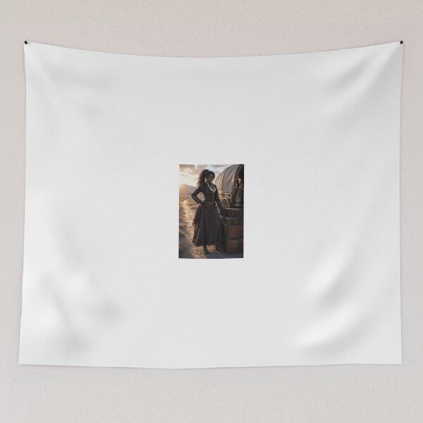 Item preview, Pioneer woman by covered wagon at sunset designed and sold by CathryneDelamort.