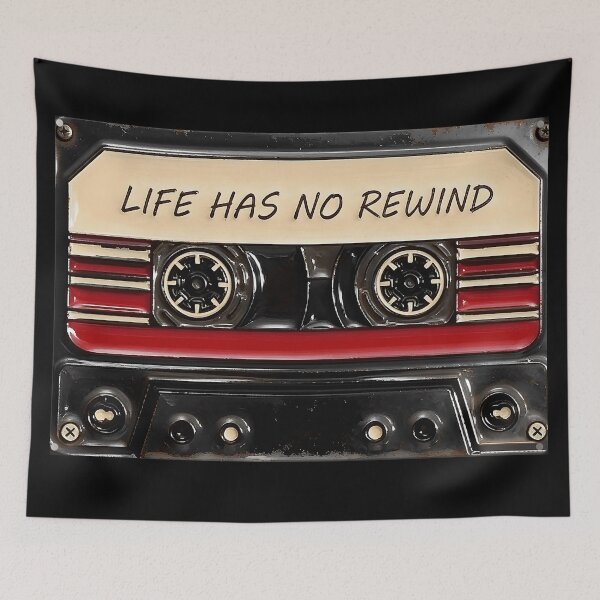 Item preview, Life Has No Rewind Cassette Tape Poster - Vintage Red Black Motivational Wall Art Print designed and sold by HappyGrandmaUB.