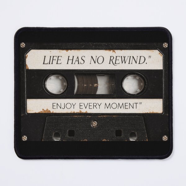 Item preview, Life Has No Rewind Vintage Cassette Tape Poster - Red Black Retro Motivational Wall Art designed and sold by scrambledpeg.