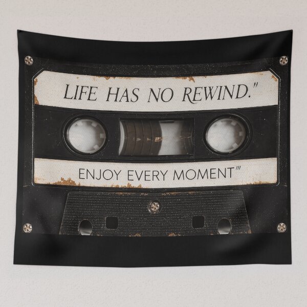 Item preview, Life Has No Rewind Vintage Cassette Tape Poster - Red Black Retro Motivational Wall Art designed and sold by scrambledpeg.