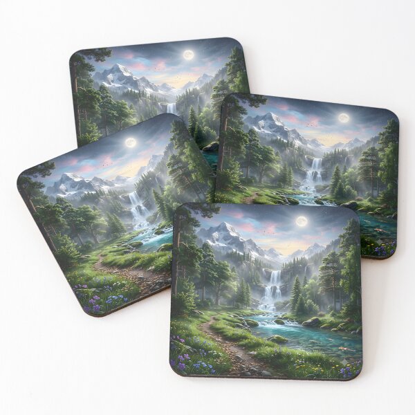 Item preview, Moonlit Alpine Waterfall Landscape designed and sold by hutofdesigns.