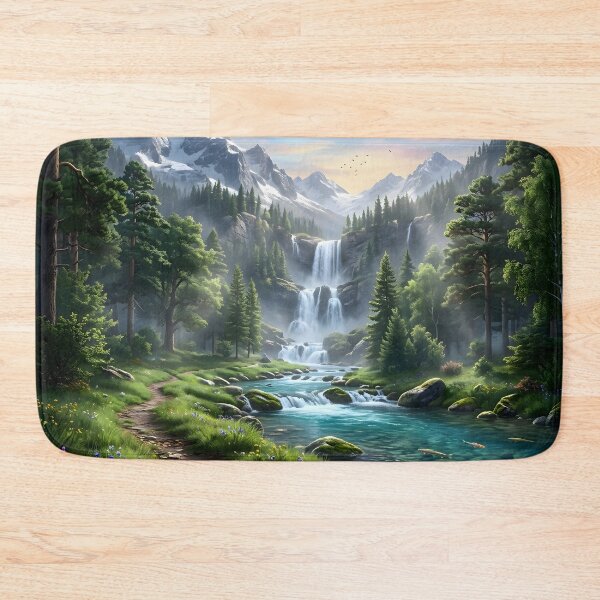 Item preview, Moonlit Alpine Waterfall Landscape designed and sold by hutofdesigns.
