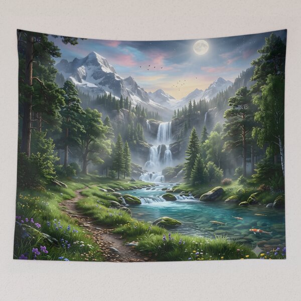 Item preview, Moonlit Alpine Waterfall Landscape designed and sold by hutofdesigns.