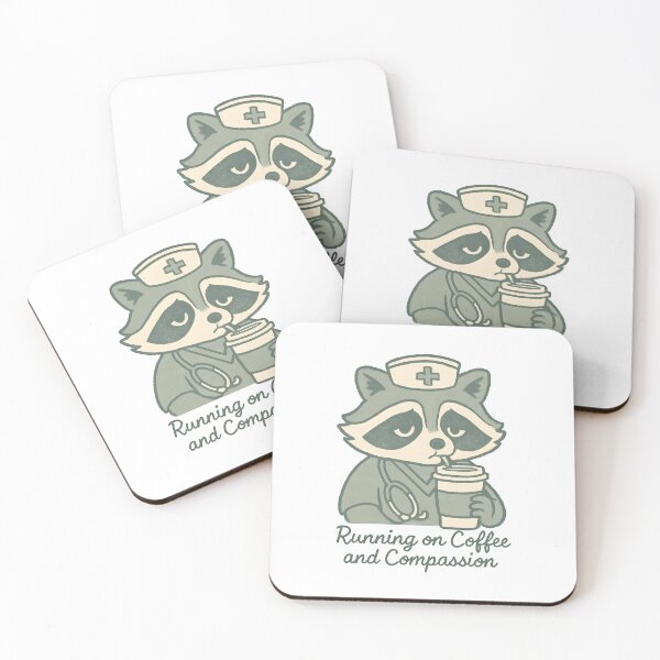 Item preview, Running on Coffee and Compassion Shirt, Cute Raccoon Nurse T-Shirt, Funny Nurse Animal Tee, Nurse Coffee Lover Gift Shirt designed and sold by TshirtsLabs.