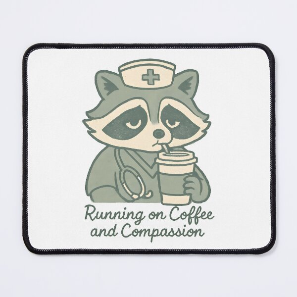 Item preview, Running on Coffee and Compassion Shirt, Cute Raccoon Nurse T-Shirt, Funny Nurse Animal Tee, Nurse Coffee Lover Gift Shirt designed and sold by TshirtsLabs.