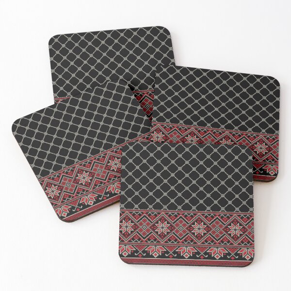 Item preview, Palestinian Arabic Keffiyeh Hatta Traditional Tatreez Design -Red Cream on Black designed and sold by Hurriyyatee.