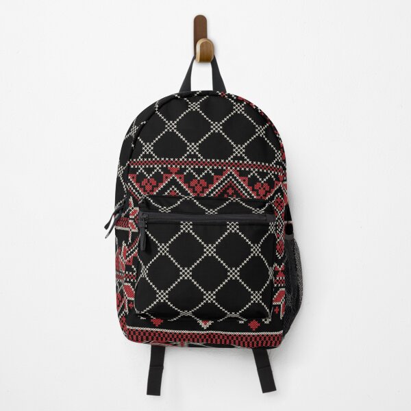 Item preview, Palestinian Arabic Keffiyeh Hatta Traditional Tatreez Design -Red Cream on Black designed and sold by Hurriyyatee.