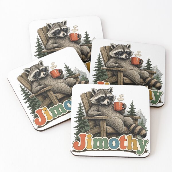 Item preview, Chill Coffee Raccoon Jimothy – Vintage Camping Vibe designed and sold by Jaideep Walia.