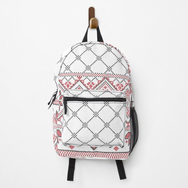 Item preview, Tatreez art Palestine Traditional Embroidery Pattern -Red Black on White designed and sold by Hurriyyatee.