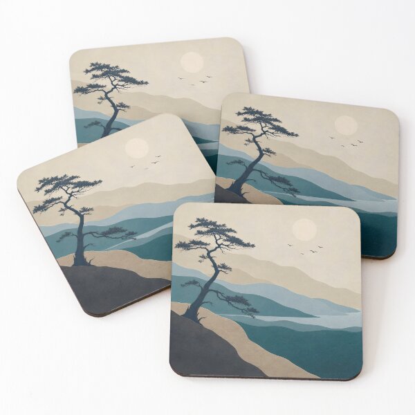 Item preview, Still Water Teal and Universal Khaki Minimalist Coastal Landscape Art designed and sold by Glitchart66.