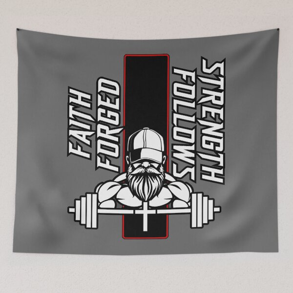 Item preview, Faith Forged Strength Follows - Christian Gym Bodybuilder designed and sold by Bezuiden.