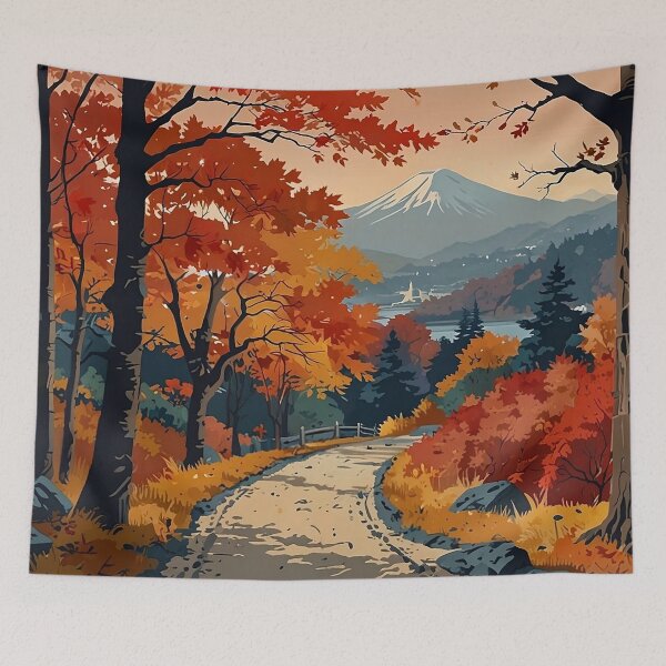 Item preview, Autumn Maple Valley Ukiyo-e Japanese Fall Landscape designed and sold by Glitchart66.