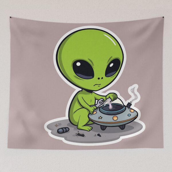Item preview, UFO Broke Again | Cute Alien Mechanic designed and sold by SmokingAlien.