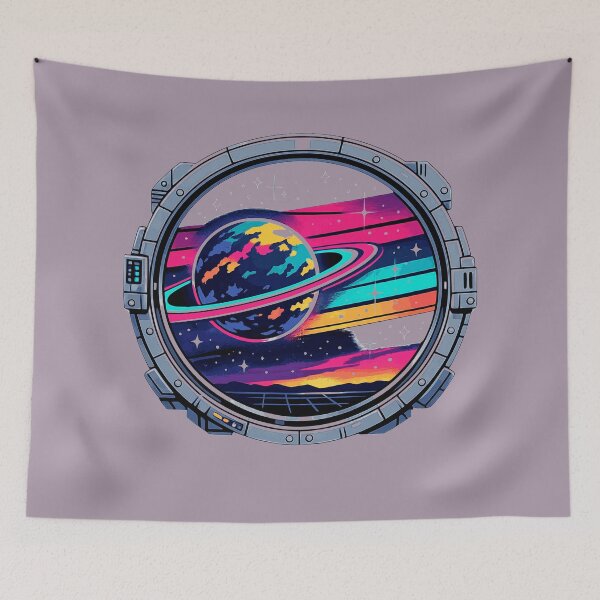 Item preview, Neon Retrowave Anime Space Station Porthole designed and sold by KungPowUnicorn.