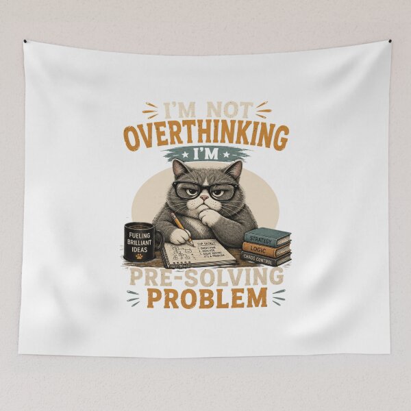 Item preview, I'm Not Overthinking I'm Pre-Solving Problems Cat T-Shirt – Funny Smart Cat Nerd Humor Design designed and sold by Artimax-Studio.
