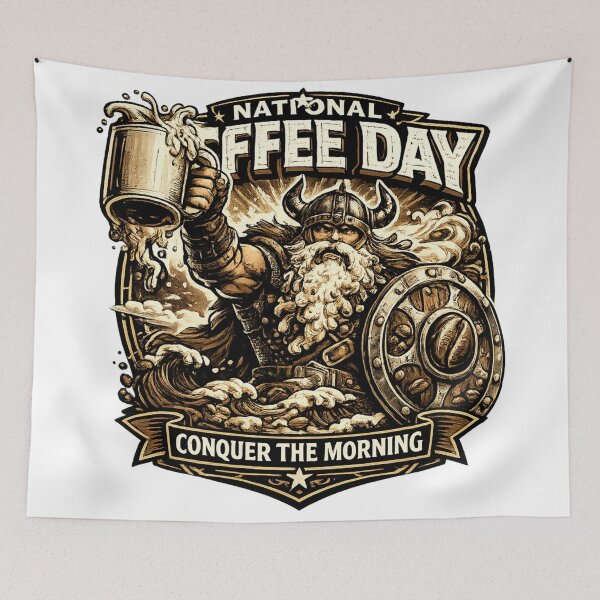 Item preview, Conquer The Morning National Coffee Day Viking Coffee designed and sold by irfanshikh.