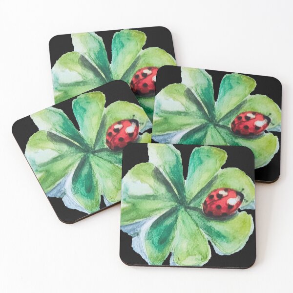 Item preview, Watercolor Four Leaf Clover Ladybug Lucky Charm Art designed and sold by Tokraz-art.
