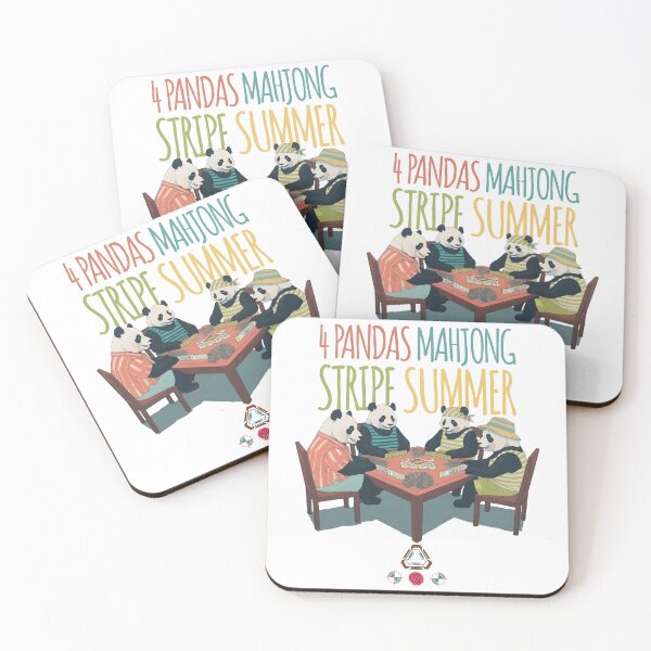 Item preview, 4 Pandas Mahjong Stripe Summer – Cute Retro Gaming Design designed and sold by Whimsy Trail Co.