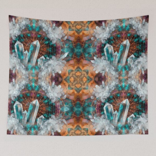 Item preview, Golden Teal Geometric Crystal Mandala designed and sold by IntelliMindDesigns.