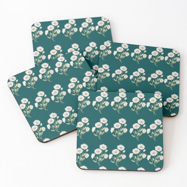Item preview, Aesthetic White Daisy Wildflower Pattern Dark Teal Botanical designed and sold by ​Jyoti Digital Artist.