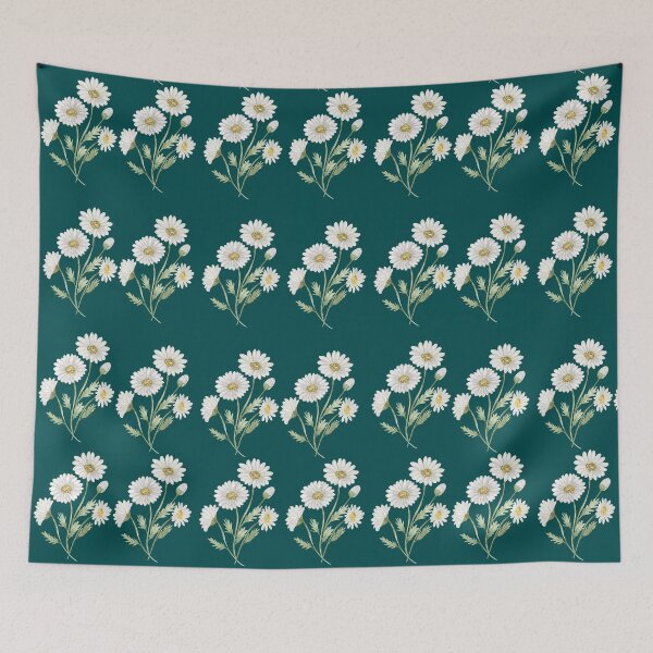 Item preview, Aesthetic White Daisy Wildflower Pattern Dark Teal Botanical designed and sold by Jyoti-Quotes.