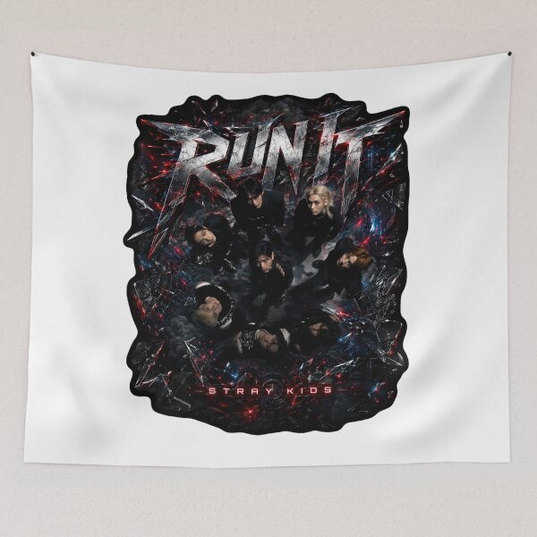 Item preview, Stray Kids Run It OT8 dark crimson concert tour poster designed and sold by Valeree Store.