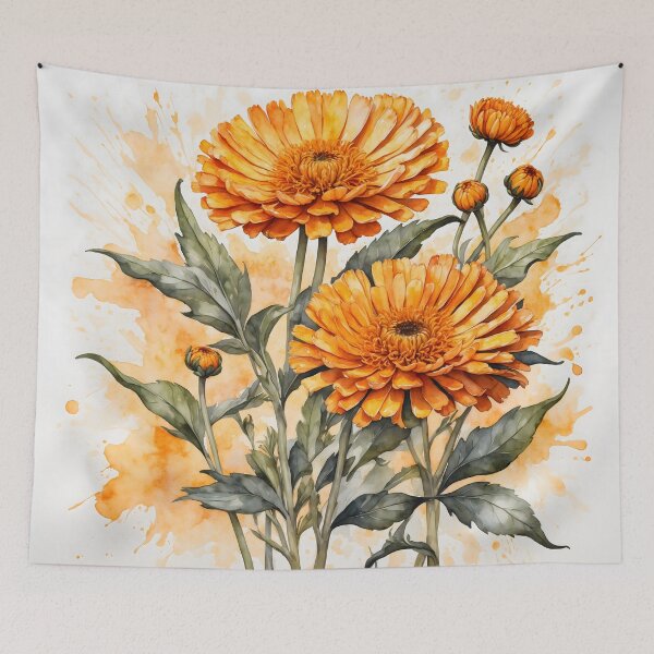 Artikelvorschau, Aquarellmalerei einer Ringelblume entworfen und verkauft von RawNaturePrints.