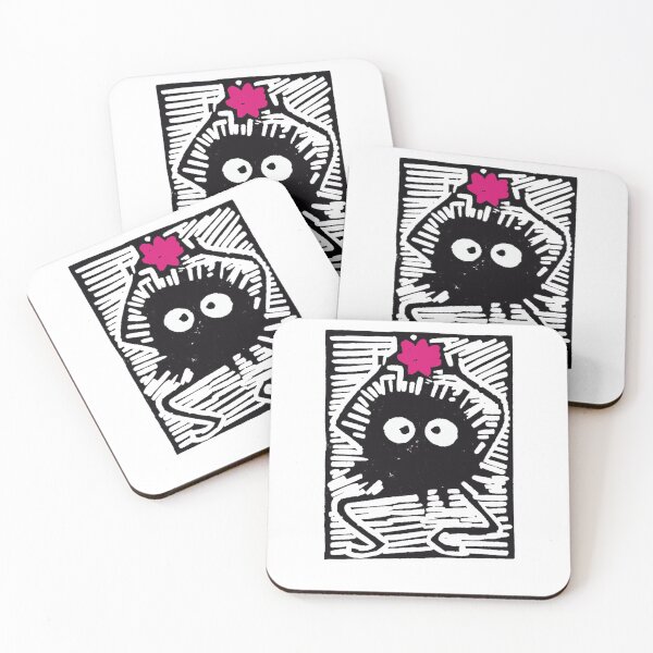Item preview, Pink Star Susuwatari, Soot Sprites woodcut print. designed and sold by lorcagrimes.