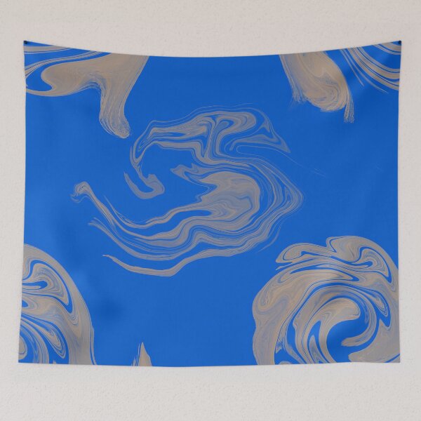 Item preview, Blue and Gold Liquid Marble Swirl Abstract Pattern designed and sold by CaramelCo.