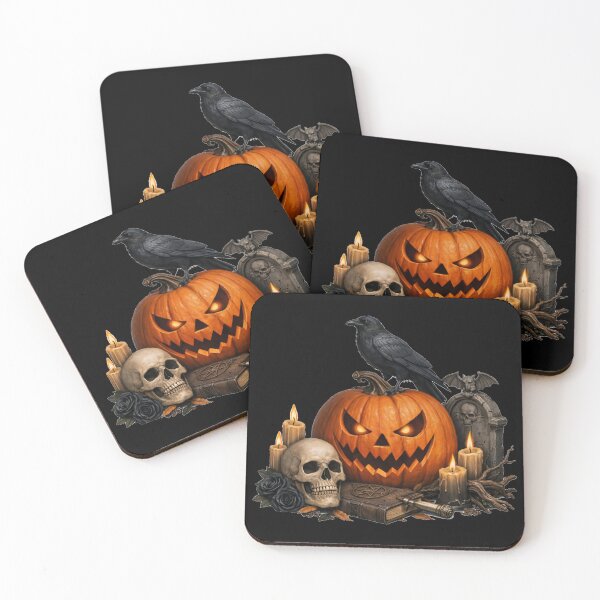 Item preview, Spooky Halloween Jack-O-Lantern with Skull and Crow Dark Fantasy Art designed and sold by DeliaDesignsCo.