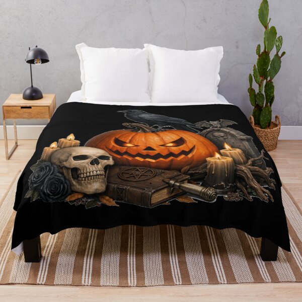 Item preview, Spooky Halloween Jack-O-Lantern with Skull and Crow Dark Fantasy Art designed and sold by DeliaDesignsCo.