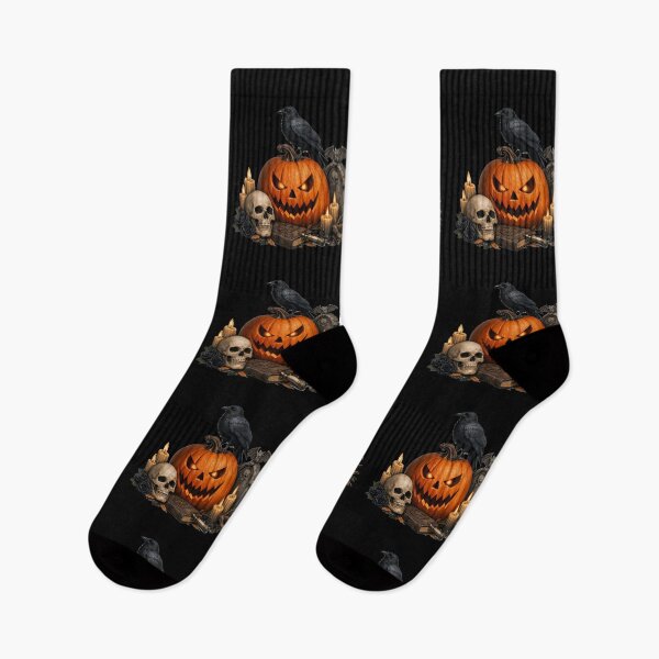 Item preview, Spooky Halloween Jack-O-Lantern with Skull and Crow Dark Fantasy Art designed and sold by DeliaDesignsCo.
