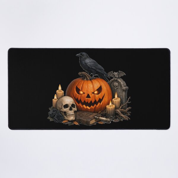 Item preview, Spooky Halloween Jack-O-Lantern with Skull and Crow Dark Fantasy Art designed and sold by DeliaDesignsCo.