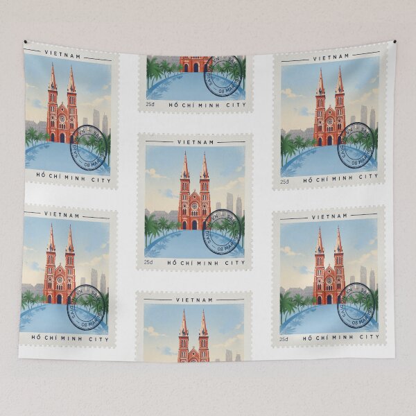 Item preview, Ho Chi Minh City Vietnam Basilica Skyline Stamp Sticker designed and sold by stickercuffs.