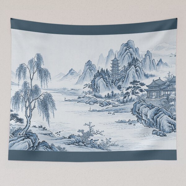 Item preview, Vintage Chinoiserie Mountain & River Flow through designed and sold by PixDezines.