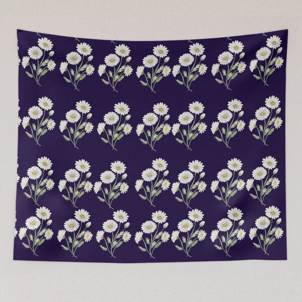 Item preview, ​White Daisy Seamless Pattern on Dark Purple Indigo. designed and sold by Jyoti-Quotes.